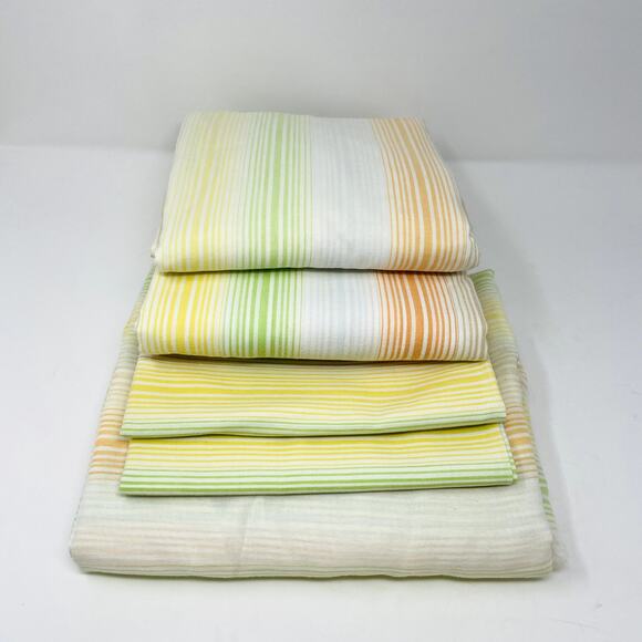 Lot of Vintage Sheets Green Orange Yellow Blue Brown Stripe - Picture 5 of 5